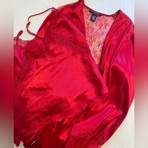 Red Victorias Secret Silk Robe and Cami Set